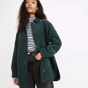 Madewell Belrose Shirt Jacket Chore / Barn Coat Quilted Corduroy Midnight Green